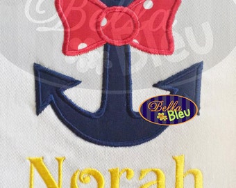 Nautical Anchor with Bow Applique Embroidery Designs Design MonogramInstant download