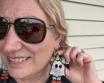 Pendientes de niña fantasma con lazo FSL Pendientes de niña de Halloween, descarga instantánea - Diseño de bordado a máquina