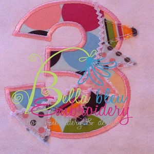 3 Third Three Birthday Age Raggy Banner Bunting  Embroidery Applique designmachine embroidery
