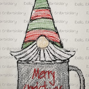 Merry Christmas Gnome Sketchy Embroidery Design -  Scribble Gnome Embroidery Design- Instant Download