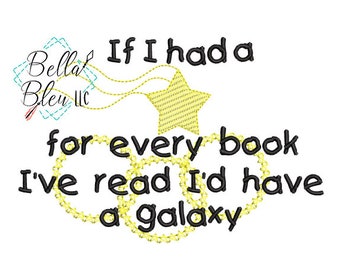Reading Pillow Embroidery Design - Pillow saying - If I had a star for every book I've read - machine embroidery  Instant download