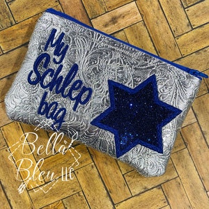 Descarga instantánea en el aro, ITH judío mi bolso Schlep Star de David cartera de bolsa de la cremallera, bolsa de cremallera, bordado de la máquina de la cremallera