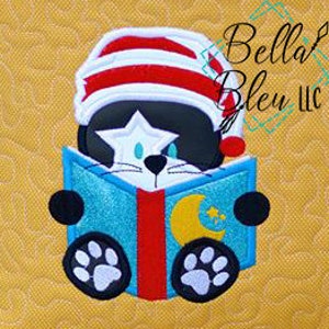 Lesen Kissen Zitat, Lesen Kissen Stickerei Design, Lesen Kitty Katze mit Buch und Nacht Mütze auf Maschine Stickerei Applikation Design
