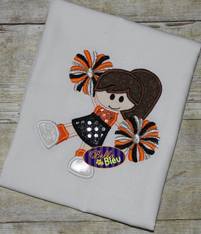 Adorable Cheerleader With Pom Poms Applique Embroidery Design Etsy