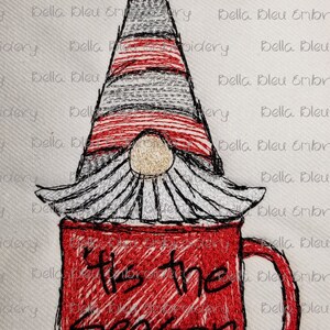 Tis The Season Christmas Gnome Sketchy Embroidery Design -  Scribble Gnome Embroidery Design- Instant Download