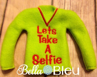 ITH In The Hoop Elf Lets Take a Selfie Sweater Shirt Machine Embroidery Design