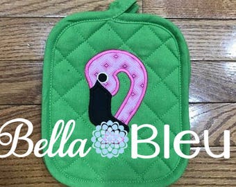 Diseño de bordado de flamenco rosa, diseño de bordado a máquina de cabeza de ave flamenco con aplique. Descarga instantánea.
