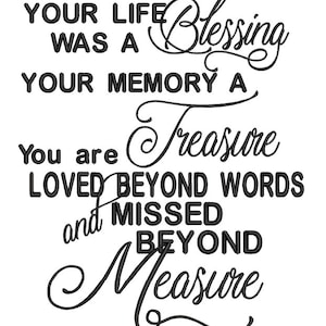 Desenho de bordado Memorial Blessings dizendo