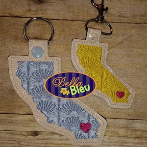 ITH in the hoop filled California State  Key Luggage Tag Fob Keychain  machine embroidery Instant download