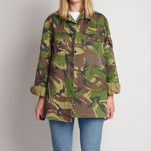 1990s Dutch Army DPM jacket, Faded army woodland overshirt, 1999 Wahler military combat jacket, Size L-XL