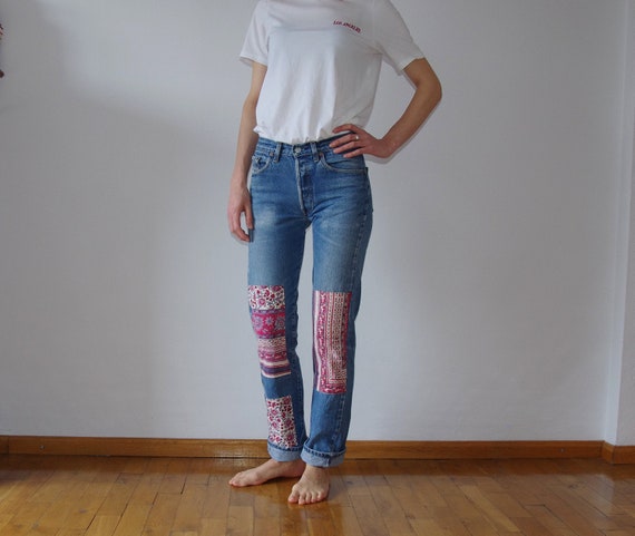 80s Levis 501 Patched Jeans, Vintage Hippie Levis