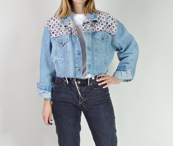 80s Crop Denim Jacket Vintage Cut Off Jean Jacket Boyfriend Etsy