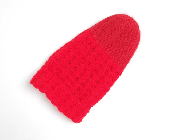 1980s Angora blend winter beanie, Red chunky wide… - image 10