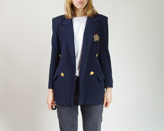 80s Wool college jacket women, Vintage gold button