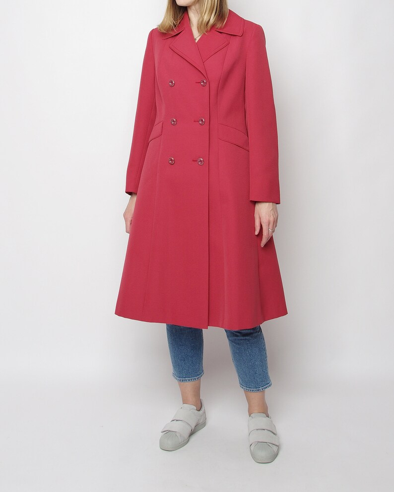 Size M-L Raspberry double breasted women overcoat 60s Spring mod coat Vintage street style princess midi coat
