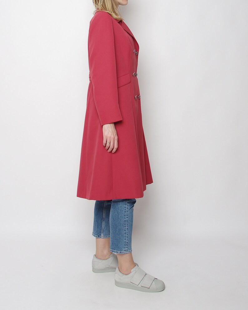 Size M-L Raspberry double breasted women overcoat 60s Spring mod coat Vintage street style princess midi coat