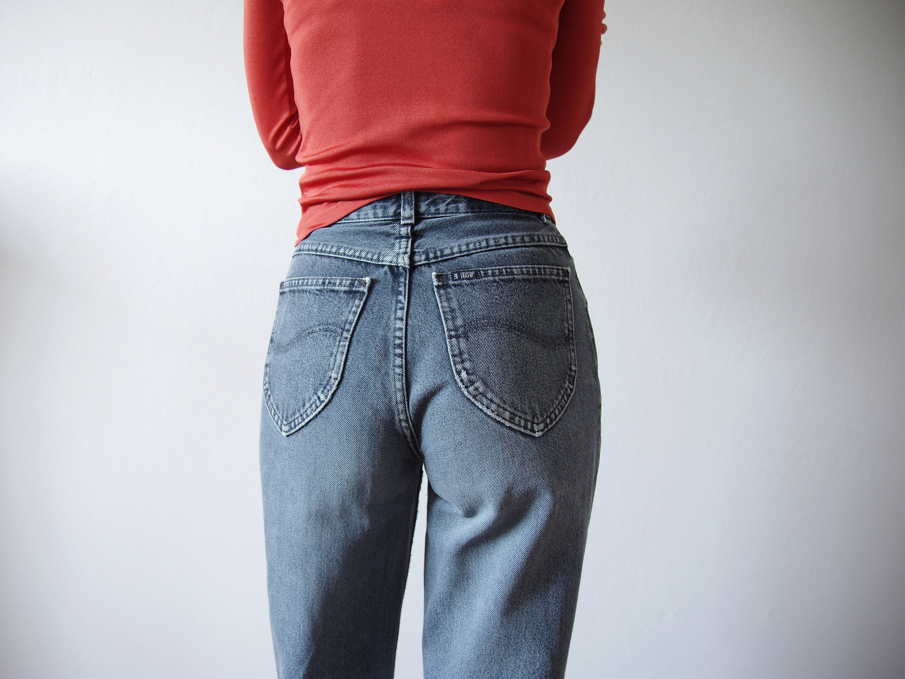 1980s Lee Gossip high waisted jeans Vintage gray wash tapered leg jeans Classic cotton denim mom jeans Size 29