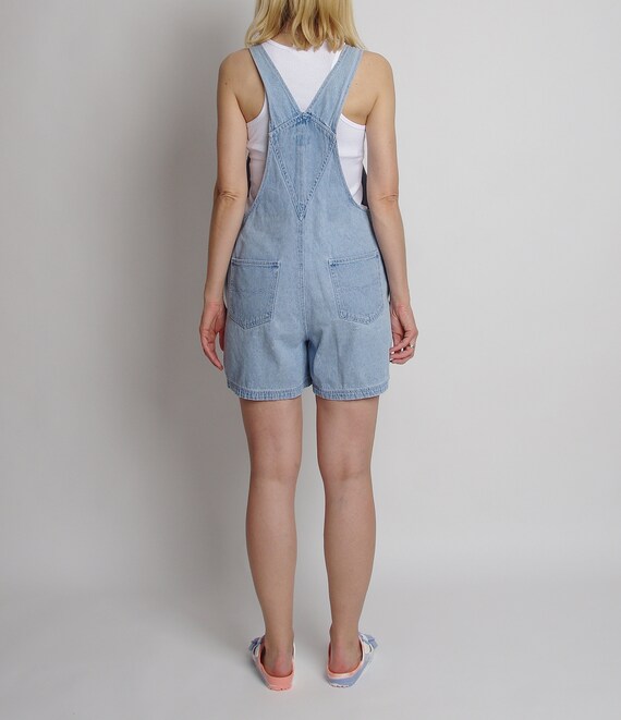 Y2K light wash denim overalls, Women cotton short… - image 4