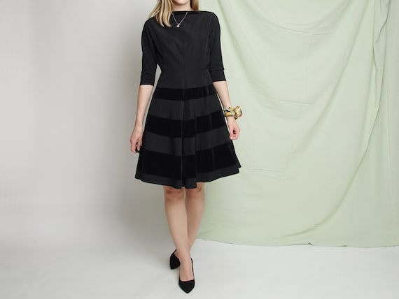 1950s style black boat neck dress, Handmade horiz… - image 2