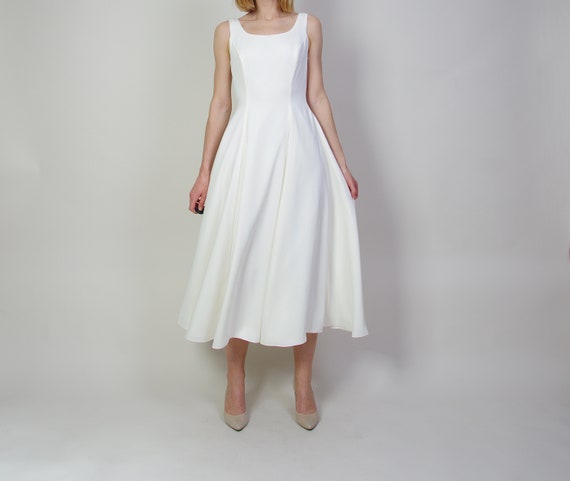 90s Minimalist Wedding Dress, Vintage Ivory Crepe