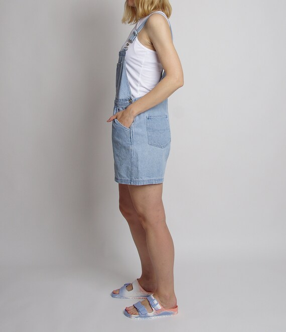 Y2K light wash denim overalls, Women cotton short… - image 5