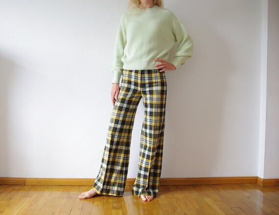 checkered bell bottom pants
