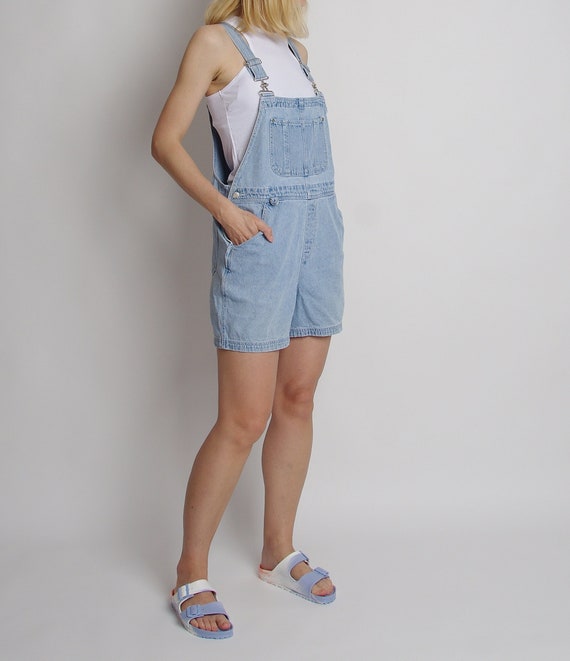 Y2K light wash denim overalls, Women cotton short… - image 2