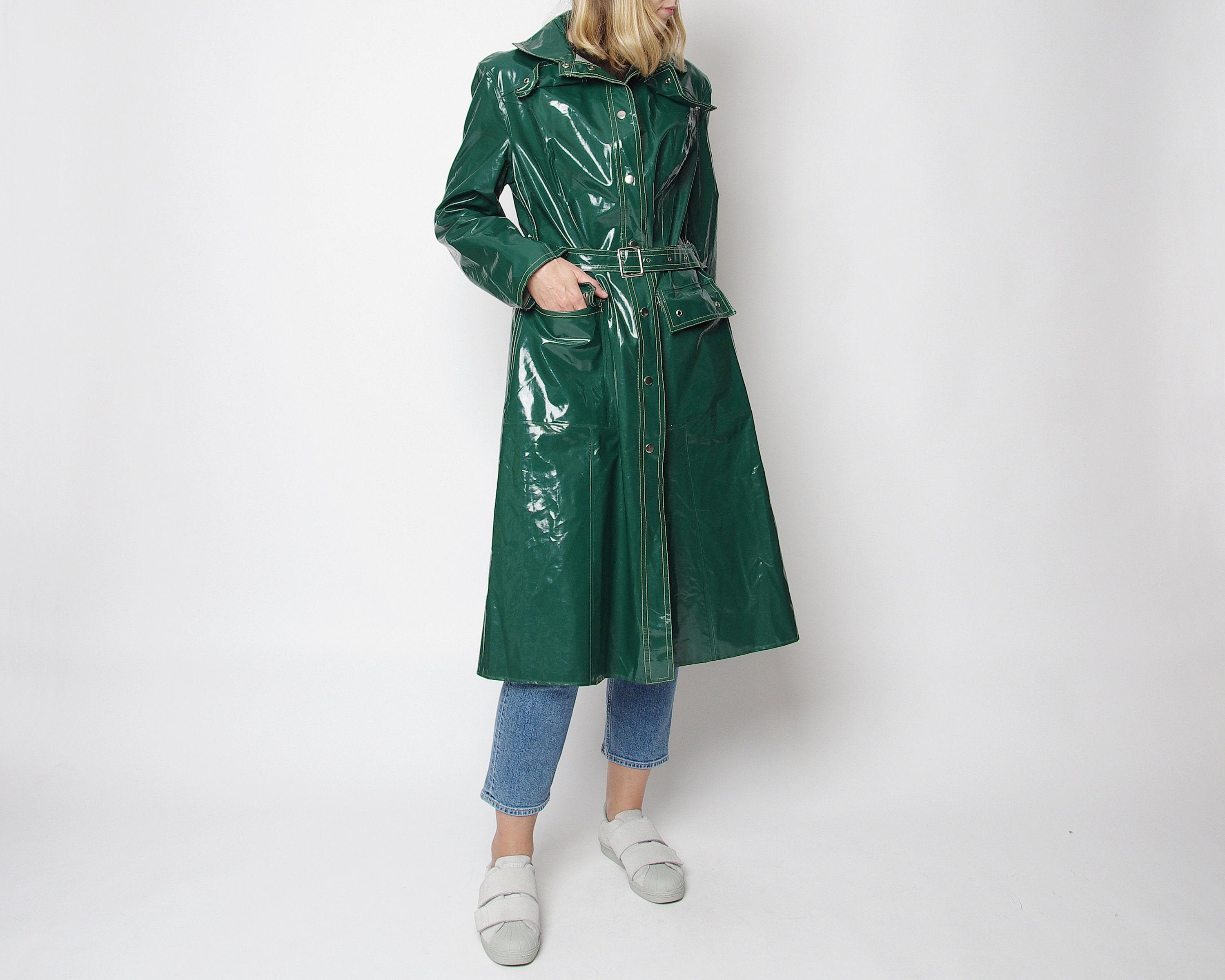 Green vinyl coat sale