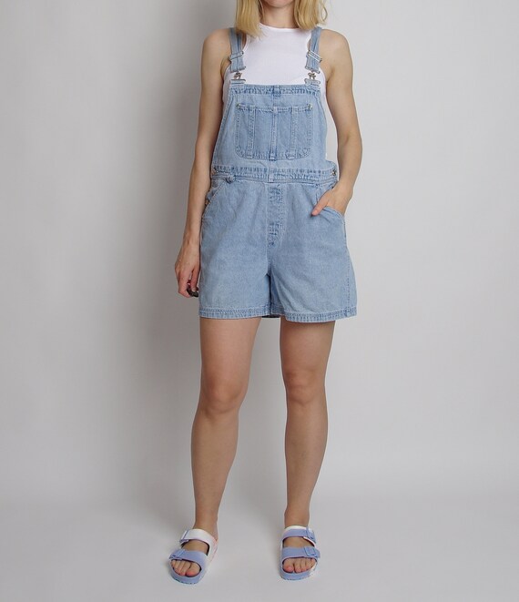 Y2K light wash denim overalls, Women cotton short… - image 7