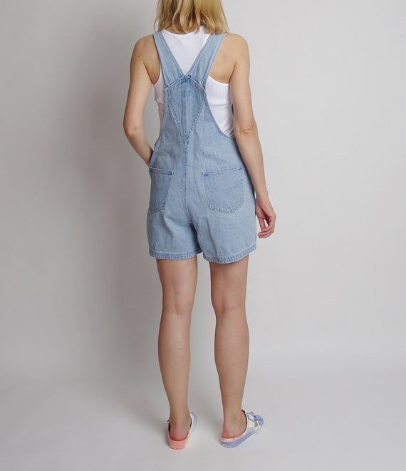 Y2K light wash denim overalls, Women cotton short… - image 6