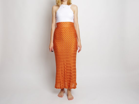 1960s Mod chevron knit maxi skirt, Hippie high wa… - image 4