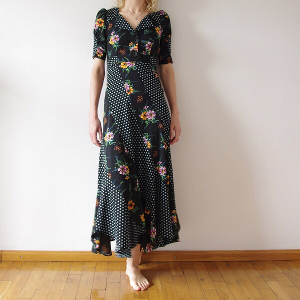 Vintage Floral Bias Cut Dress XS/S