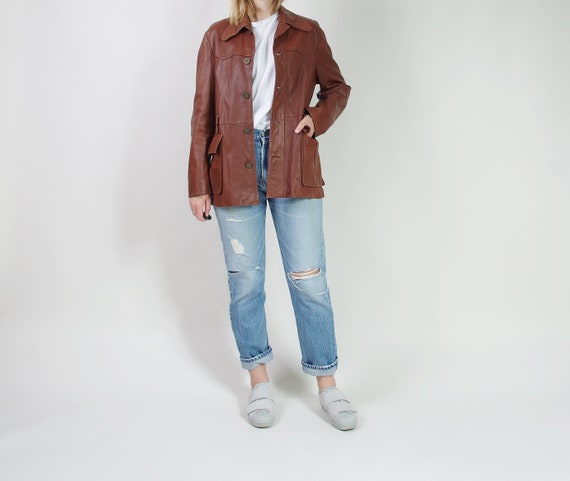 Vintage 70s Leather Jacket, Rust Brown Leather Jac