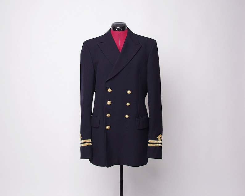 Nautical double breasted suit jacket Cohen /& Zoon Rotterdam 70s Dutch Navy captain jacket by Jos Vintage Dutch Navy Army sailor jacket