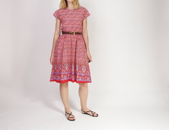 Vintage Boheme Calico Dress Folk Ethnic Style Cotton Gem Vintage Boheme Calico Dress Folk Ethnic Style Cotton Gem