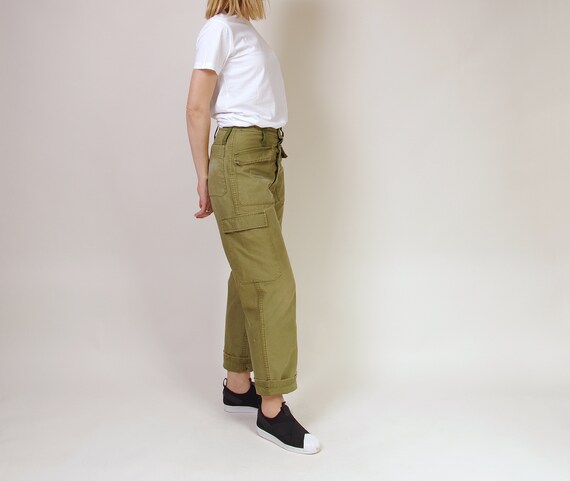 70s Army Cargo Pants, Vintage High Waisted Militar