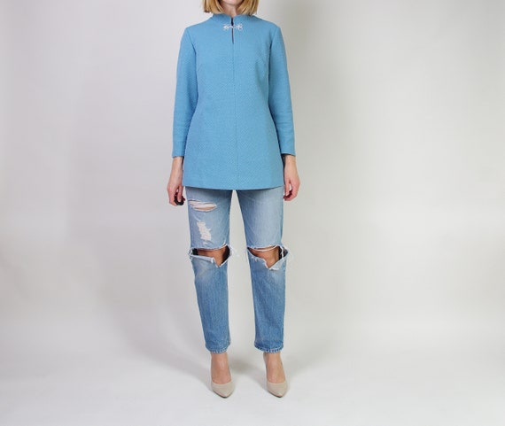 60s Asian Style Mod Blouse, Vintage Cheongsam Styl
