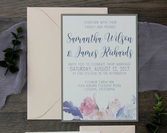 Watercolor Floral Wedding Invitation, Simple & Elegant