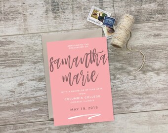 Blush Graduation Announcement, Modern & Simple