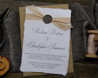 Rustic Cotton Rag Wax Seal,  Wedding Invitation, Simple & Elegant