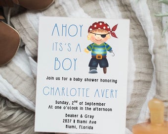 Ahoy it's a boy baby shower invitations, simple & elegant