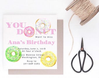 Donut Birthday Invitation, Simple & Elegant