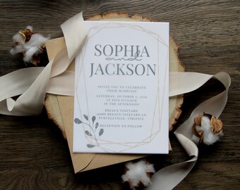 Framed Floral Overlay Wedding Invitation, Modern & Simple