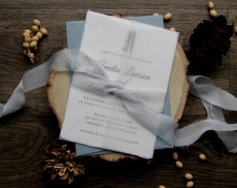 Floral Letter Cotton Rag Wedding Invitation, Modern & Simple