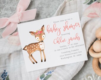 Woodland Deer Baby Shower Invitations, Modern & Elegant
