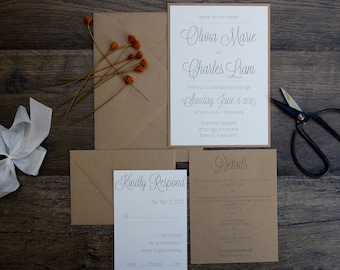 Rustic Modern Script Wedding Invitation, Elegant & Simple