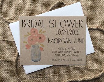 Mason Jar Flower Bridal Shower Invitstion, Simple and Elegant