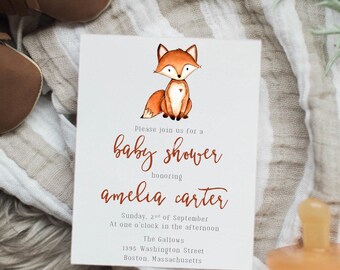 Woodland Fox Baby Shower Invitations, Simple & Elegant
