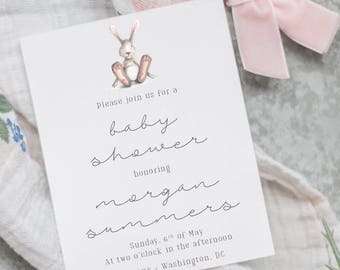 Vintage Bunny Baby Shower Invitation, Simple & Elegant