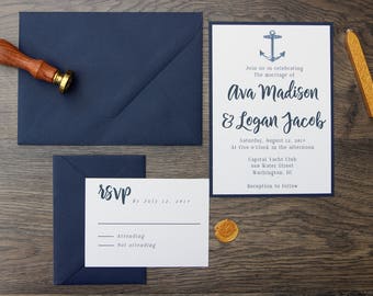 Nautical Modern Anchor Wedding Invitation, Simple & Elegant
